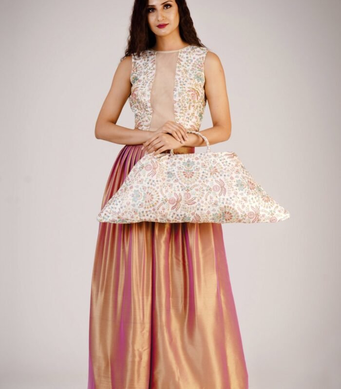 Printed crop top with pleated skirt