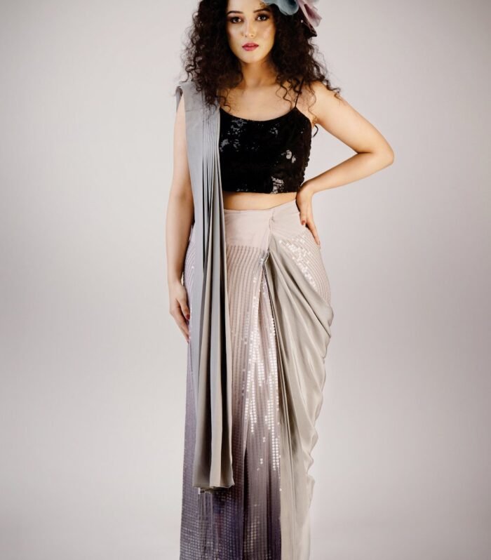 Crop blouse added with ready to wear draped saree