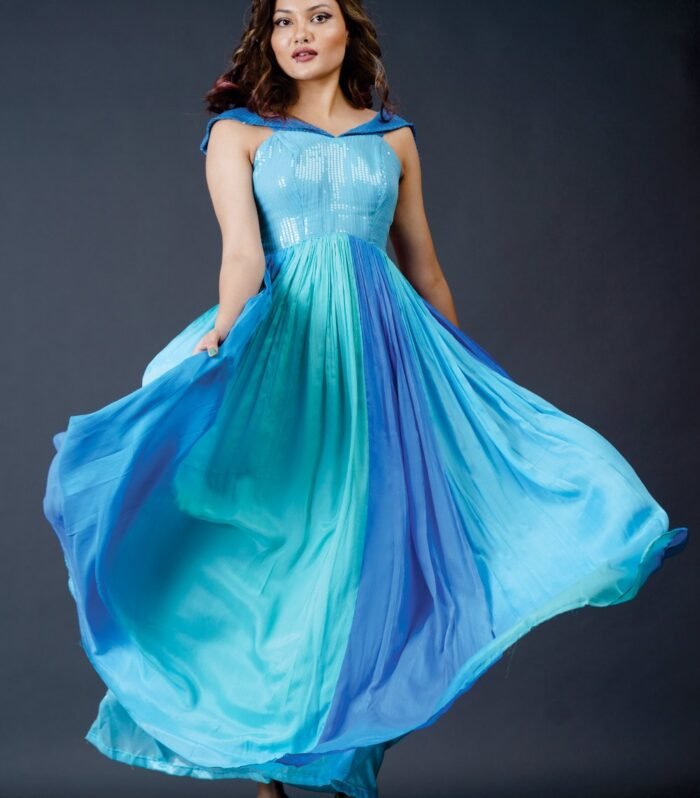Circular flaired Cold shoulder dress